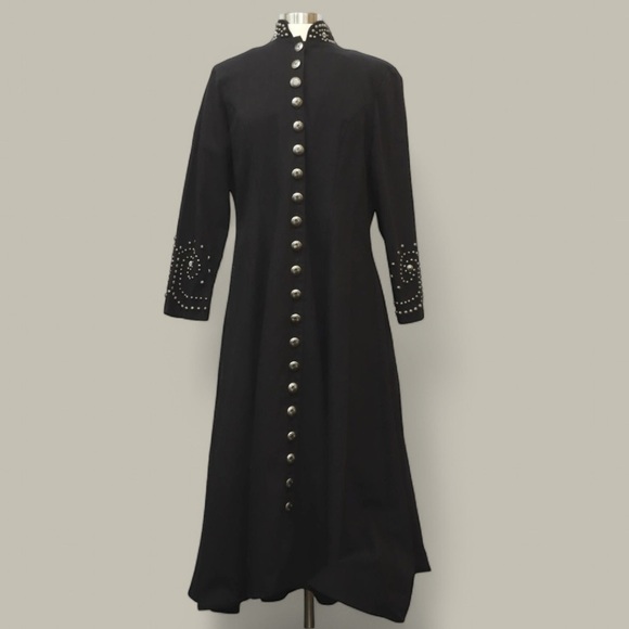 Vintage Western 100% Cotton Concho Embellished Duster Trench Jacket Dress Unisex - Picture 1 of 16